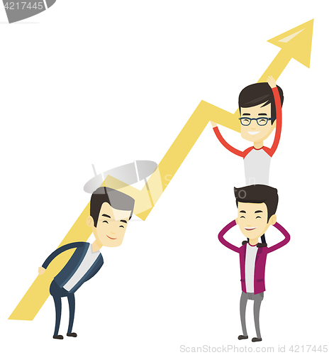 Image of Three business men holding growth graph.