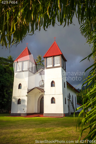 Image of Haapiti church in Moorea island jungle, landscape