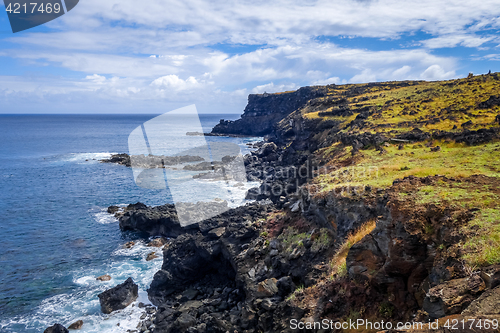 Image of Easter island cliffs and pacific ocean landscape