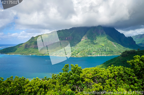 Image of Aerial view of Opunohu Bay and lagoon in Moorea Island