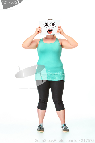 Image of Dieting concept, cute girl had her face and mouth closed