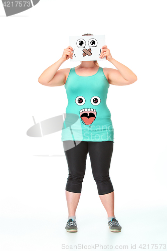 Image of Dieting concept, cute girl had her face and mouth closed