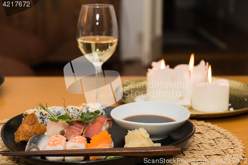 Image of Sushi meal on a table