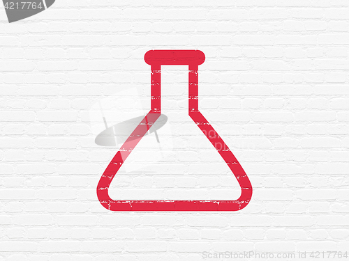 Image of Science concept: Flask on wall background