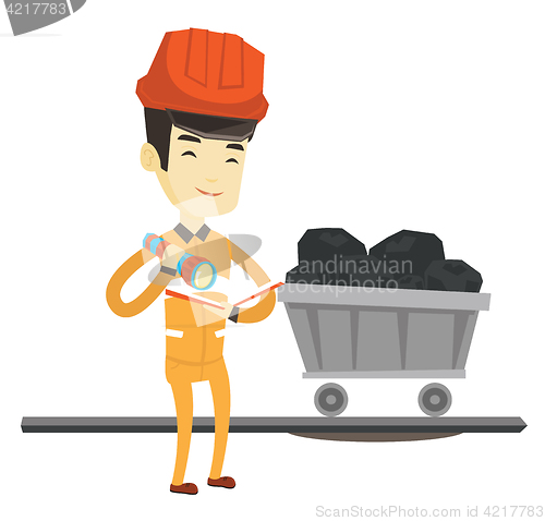 Image of Miner checking documents vector illustration.