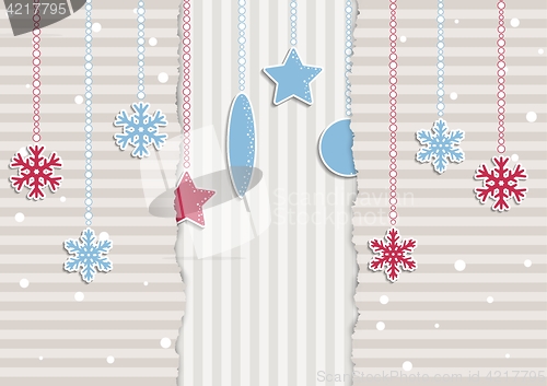 Image of christmas illustration with stripes and snowflakes