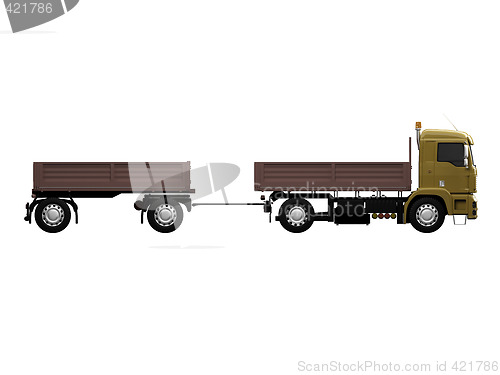 Image of long dump truck on white background