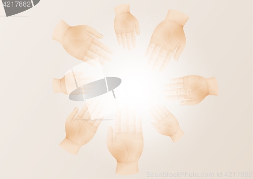 Image of hands in circle as a symbol of teamwork
