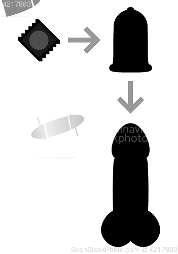 Image of black silhouette of condom simple manual