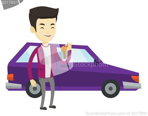 Image of Man holding keys to her new car.