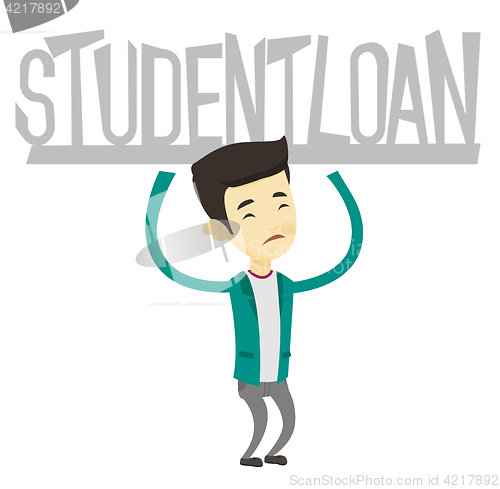 Image of Young man holding sign of student loan.