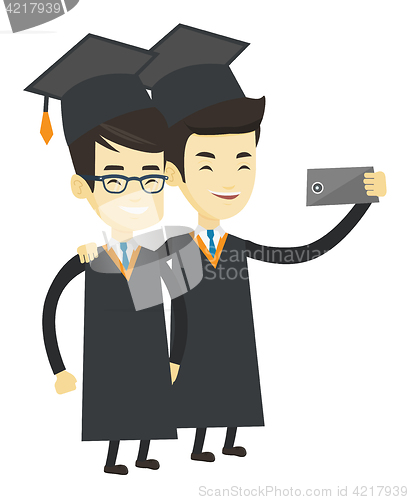 Image of Graduates making selfie vector illustration.