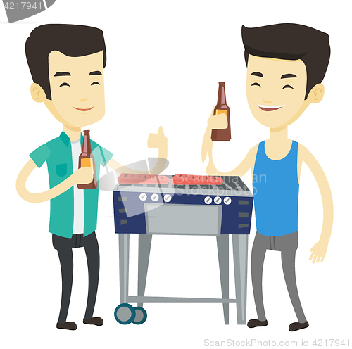 Image of Asian friends having fun at barbecue party.