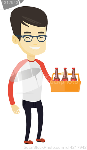 Image of Man with pack of beer vector illustration.