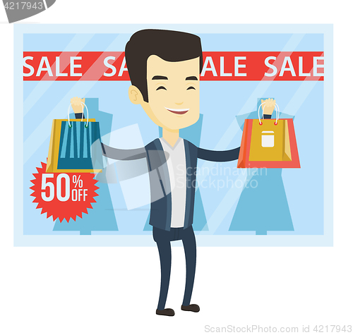 Image of Man shopping on sale vector illustration.