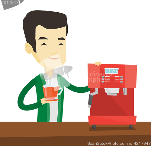 Image of Man making coffee vector illustration.