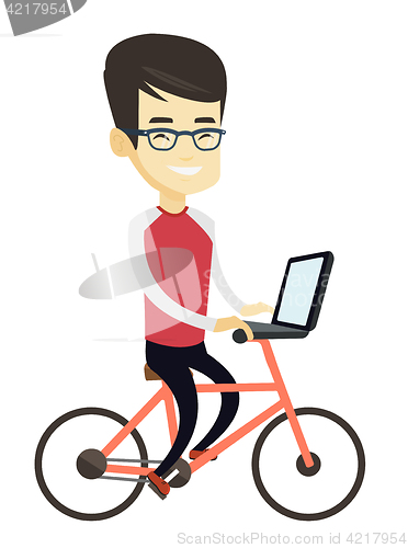 Image of Business man riding bicycle in the city.