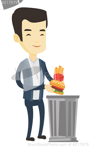 Image of Man throwing junk food vector illustration.