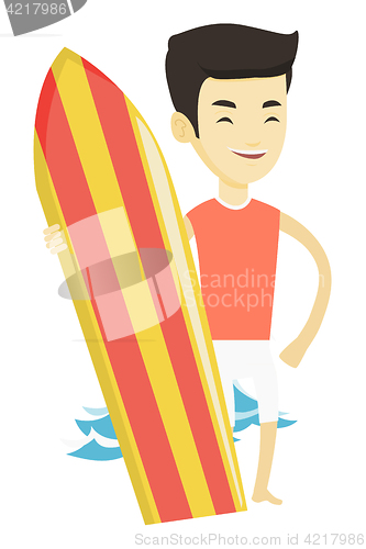 Image of Surfer holding surfboard vector illustration.