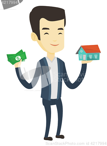 Image of Asian man buying house thanks to loan.