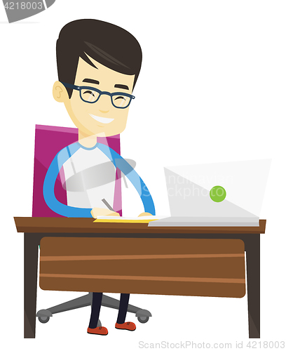 Image of Student using laptop for education.