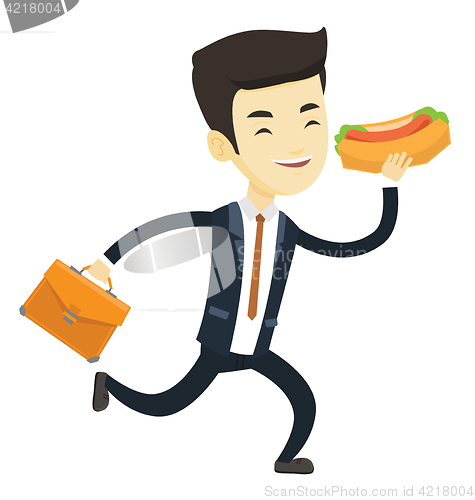 Image of Business man eating hot dog vector illustration.