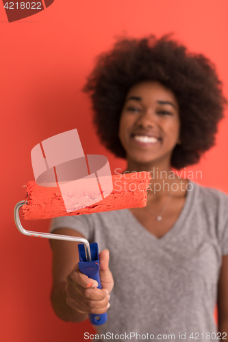 Image of black woman painting wall