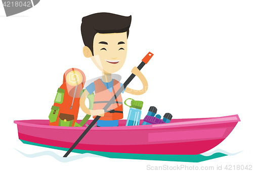 Image of Man riding in kayak vector illustration.