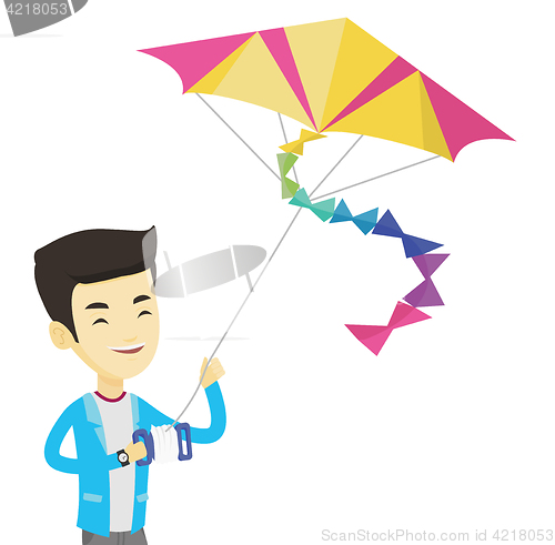 Image of Young man flying kite vector illustration.