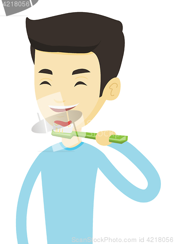 Image of Man brushing her teeth vector illustration.