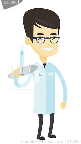 Image of Doctor holding syringe vector illustration.