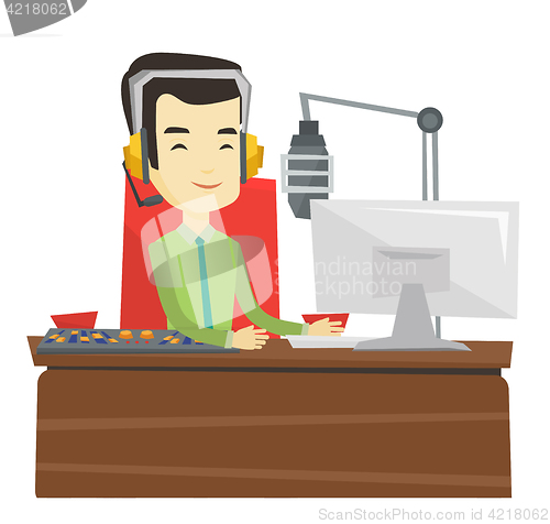 Image of Asian dj working on the radio vector illustration