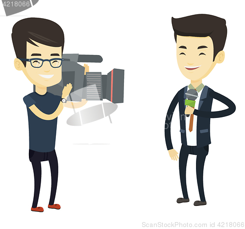 Image of TV reporter and operator vector illustration.