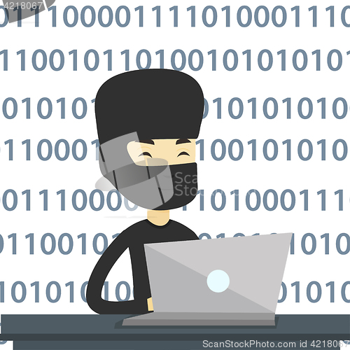 Image of Hacker using laptop to steal information.