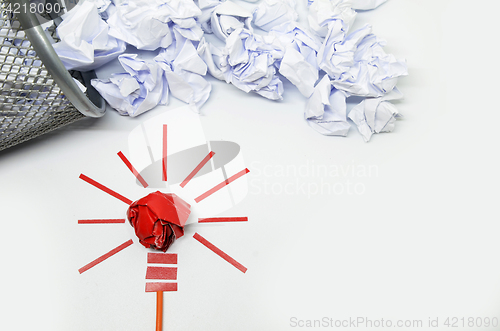 Image of Crumpled paper light bulb metaphor for good idea