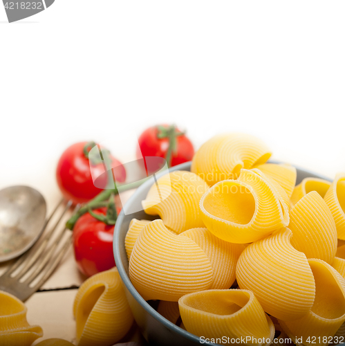 Image of Italian snail lumaconi pasta with tomatoes