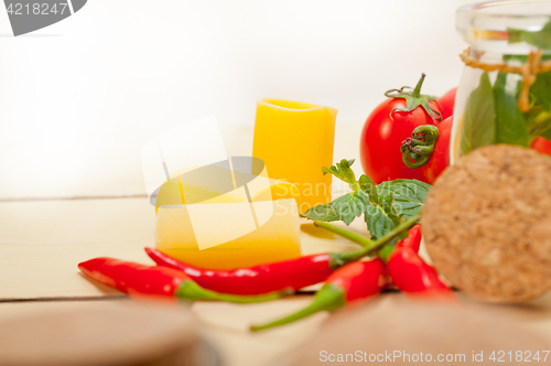 Image of Italian pasta paccheri with tomato mint and chili pepper