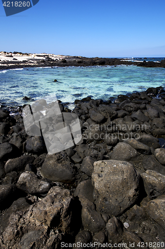 Image of in lanzarote   pond  coastline and summer 