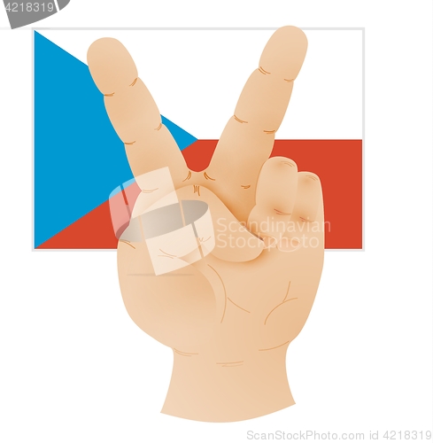 Image of hand showing peace sign and flag of czech republic