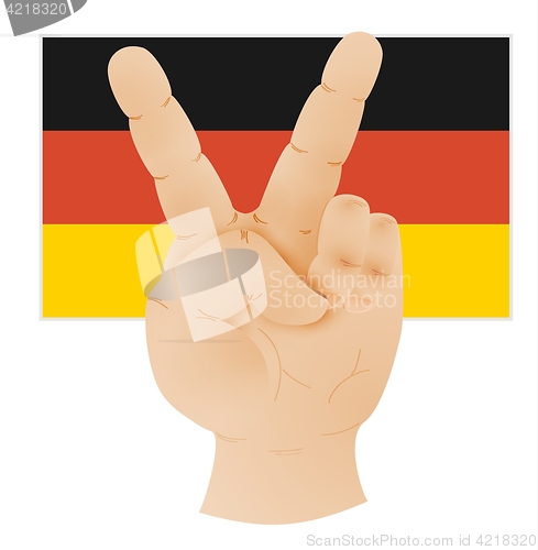 Image of hand showing peace sign and flag of germany