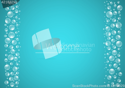 Image of water drops on blue background with Welcome text