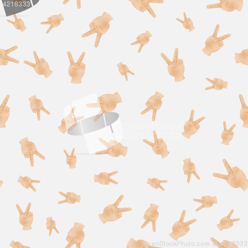 Image of human hand showing peace sign, seamless pattern