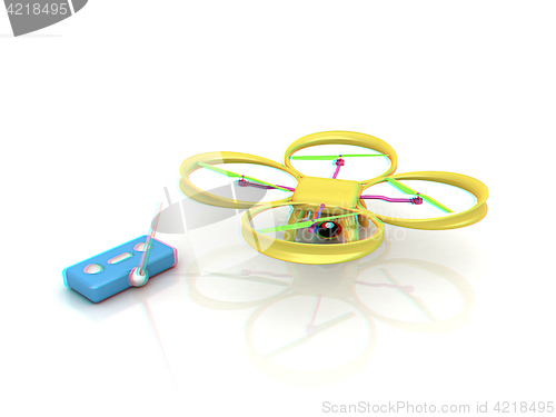 Image of Drone with remote controller. Anaglyph. View with red/cyan glass