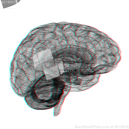 Image of Creative concept of the human brain. Anaglyph. View with red/cya