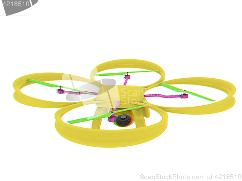 Image of Drone, quadrocopter, with photo camera flying. 3d render. Anagly