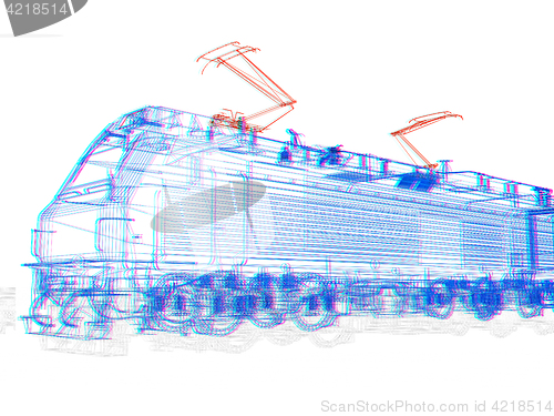 Image of train.3D illustration. Anaglyph. View with red/cyan glasses to s