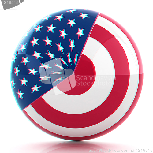 Image of sphere instead letter O textured by USA flag. 3d render. Anaglyp