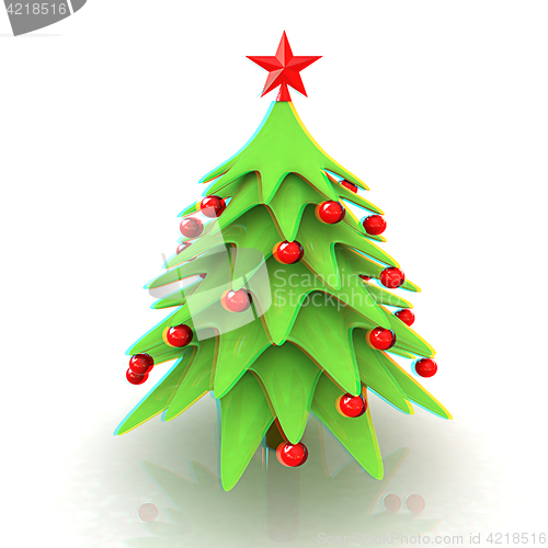Image of Christmas tree. 3d illustration. Anaglyph. View with red/cyan gl