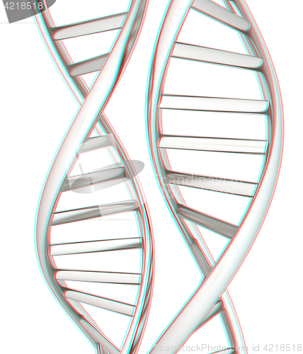 Image of DNA structure model. 3d illustration. Anaglyph. View with red/cy