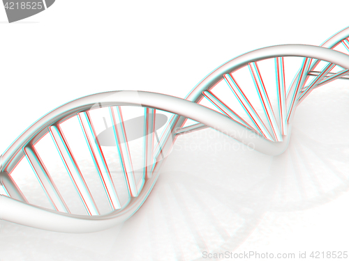 Image of DNA structure model. 3d illustration. Anaglyph. View with red/cy